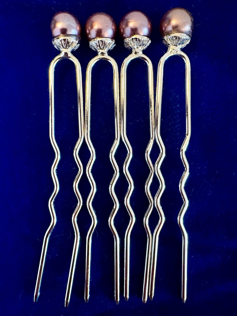 Nordstrom Bridal Pearl Hair Picks Set of 4 Bronze Pearl Silver Tone Wedding Updo
